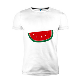 Мужская футболка премиум с принтом Watermelon в Санкт-Петербурге, 92% хлопок, 8% лайкра | приталенный силуэт, круглый вырез ворота, длина до линии бедра, короткий рукав | watermelon | арбуз | долька арбуза | фрукт | ягода