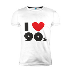 Мужская футболка премиум с принтом Люблю 90-ые в Санкт-Петербурге, 92% хлопок, 8% лайкра | приталенный силуэт, круглый вырез ворота, длина до линии бедра, короткий рукав | 90s | 90е | музыка | ретро | слушать | старые песни | стиль | я люблю