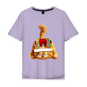 Мужская футболка хлопок Oversize с принтом Гарфилд (2) в Санкт-Петербурге, 100% хлопок | свободный крой, круглый ворот, “спинка” длиннее передней части | Тематика изображения на принте: гарфилд garfield | король | корона | кот | царь