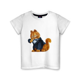 Детская футболка хлопок с принтом Гарфилд (4) в Санкт-Петербурге, 100% хлопок | круглый вырез горловины, полуприлегающий силуэт, длина до линии бедер | Тематика изображения на принте: garfield | гарфилд | кот гарфилд | коты | кошки | мультик | фильм