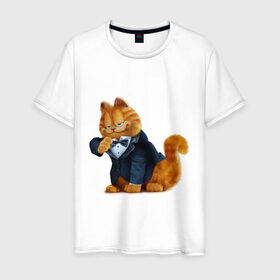 Мужская футболка хлопок с принтом Гарфилд (4) в Санкт-Петербурге, 100% хлопок | прямой крой, круглый вырез горловины, длина до линии бедер, слегка спущенное плечо. | garfield | гарфилд | кот гарфилд | коты | кошки | мультик | фильм