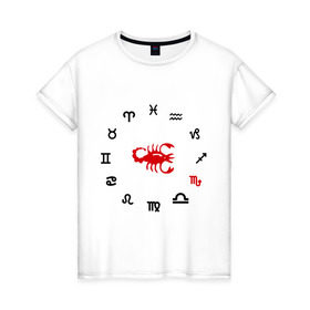 Женская футболка хлопок с принтом Скорпион (5) в Санкт-Петербурге, 100% хлопок | прямой крой, круглый вырез горловины, длина до линии бедер, слегка спущенное плечо | zodiac | гороскоп | знак зодиака | знаки зодиака | скрпион