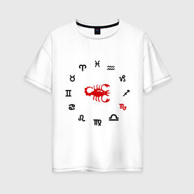 Женская футболка хлопок Oversize с принтом Скорпион (5) в Санкт-Петербурге, 100% хлопок | свободный крой, круглый ворот, спущенный рукав, длина до линии бедер
 | zodiac | гороскоп | знак зодиака | знаки зодиака | скрпион