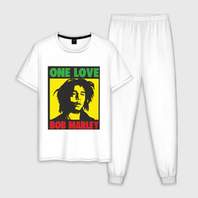 Мужская пижама хлопок с принтом Marley в Санкт-Петербурге, 100% хлопок | брюки и футболка прямого кроя, без карманов, на брюках мягкая резинка на поясе и по низу штанин
 | bob marley | боб марли | регги | ямайка