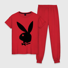 Женская пижама хлопок с принтом Playboy в Санкт-Петербурге, 100% хлопок | брюки и футболка прямого кроя, без карманов, на брюках мягкая резинка на поясе и по низу штанин | кролик | плейбой
