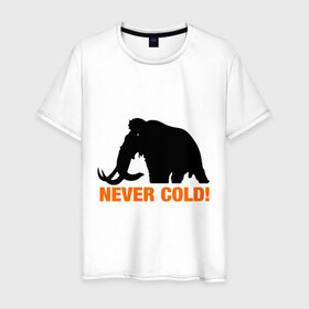Мужская футболка хлопок с принтом Mamont never cold! в Санкт-Петербурге, 100% хлопок | прямой крой, круглый вырез горловины, длина до линии бедер, слегка спущенное плечо. | mamont never cold | животные | мамонт не мерзнет | мамонты | холод