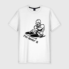 Мужская футболка премиум с принтом I `m lovin ` it (2) в Санкт-Петербурге, 92% хлопок, 8% лайкра | приталенный силуэт, круглый вырез ворота, длина до линии бедра, короткий рукав | 
