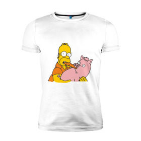 Мужская футболка премиум с принтом Гомер и свинья в Санкт-Петербурге, 92% хлопок, 8% лайкра | приталенный силуэт, круглый вырез ворота, длина до линии бедра, короткий рукав | гомер