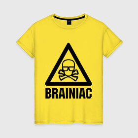 Женская футболка хлопок с принтом Brainiac в Санкт-Петербурге, 100% хлопок | прямой крой, круглый вырез горловины, длина до линии бедер, слегка спущенное плечо | brainiac | брейниак | комиксы | мозг | череп