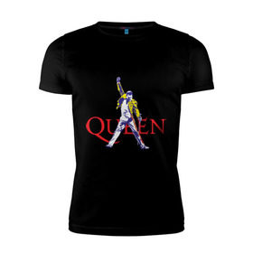 Мужская футболка премиум с принтом Queen(2) в Санкт-Петербурге, 92% хлопок, 8% лайкра | приталенный силуэт, круглый вырез ворота, длина до линии бедра, короткий рукав | rock | классический рок | куин | меркури | меркьюри | рок | фредди | фреди