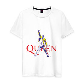 Мужская футболка хлопок с принтом Queen(2) в Санкт-Петербурге, 100% хлопок | прямой крой, круглый вырез горловины, длина до линии бедер, слегка спущенное плечо. | rock | классический рок | куин | меркури | меркьюри | рок | фредди | фреди