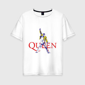 Женская футболка хлопок Oversize с принтом Queen(2) в Санкт-Петербурге, 100% хлопок | свободный крой, круглый ворот, спущенный рукав, длина до линии бедер
 | rock | классический рок | куин | меркури | меркьюри | рок | фредди | фреди