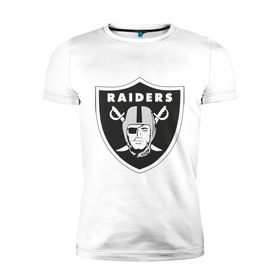 Мужская футболка премиум с принтом Raiders в Санкт-Петербурге, 92% хлопок, 8% лайкра | приталенный силуэт, круглый вырез ворота, длина до линии бедра, короткий рукав | raiders | значок | пираты | рейдеры | эмблема