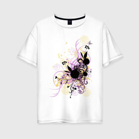 Женская футболка хлопок Oversize с принтом 2 rabbit in flowers в Санкт-Петербурге, 100% хлопок | свободный крой, круглый ворот, спущенный рукав, длина до линии бедер
 | flowers | playboy | зайчик | плейбой | цветы