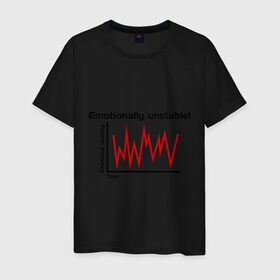Мужская футболка хлопок с принтом Emotionally Unstable! в Санкт-Петербурге, 100% хлопок | прямой крой, круглый вырез горловины, длина до линии бедер, слегка спущенное плечо. | pulse | кардиограмма | пульс | ритм сердца | сердце