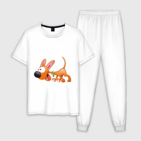Мужская пижама хлопок с принтом Cartoon dog (2) в Санкт-Петербурге, 100% хлопок | брюки и футболка прямого кроя, без карманов, на брюках мягкая резинка на поясе и по низу штанин
 | мультяшный | песик | собака