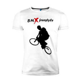 Мужская футболка премиум с принтом BMX freestyle (2) в Санкт-Петербурге, 92% хлопок, 8% лайкра | приталенный силуэт, круглый вырез ворота, длина до линии бедра, короткий рукав | moto gp | motokross | x fighters | мото | мотокросс | х файтерс | экстрим
