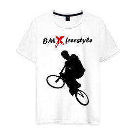 Мужская футболка хлопок с принтом BMX freestyle (2) в Санкт-Петербурге, 100% хлопок | прямой крой, круглый вырез горловины, длина до линии бедер, слегка спущенное плечо. | moto gp | motokross | x fighters | мото | мотокросс | х файтерс | экстрим