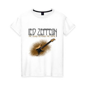Женская футболка хлопок с принтом Led Zeppelin (2) в Санкт-Петербурге, 100% хлопок | прямой крой, круглый вырез горловины, длина до линии бедер, слегка спущенное плечо | heavy metal | led zepelin | metal | rock | trash metal | квартет | лед | метал | рок | рок группа | рок группы | трэш метал | хеви метал | цеппелин
