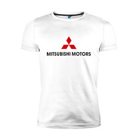 Мужская футболка премиум с принтом Mitsubishi motors в Санкт-Петербурге, 92% хлопок, 8% лайкра | приталенный силуэт, круглый вырез ворота, длина до линии бедра, короткий рукав | mitsubishi | mitsubishi motors | авто | автомобили | машины | митсубиси | митсубиси моторс | тачки