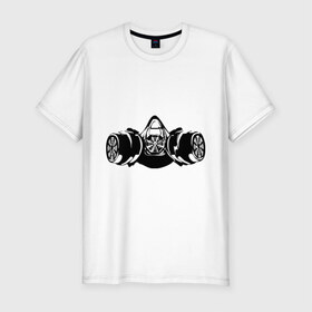Мужская футболка премиум с принтом Dnb mask в Санкт-Петербурге, 92% хлопок, 8% лайкра | приталенный силуэт, круглый вырез ворота, длина до линии бедра, короткий рукав | dnb | drum | gas | mask. | газ | маска | противогаз | респиратор