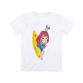 Детская футболка хлопок с принтом Surfer  Girl в Санкт-Петербурге, 100% хлопок | круглый вырез горловины, полуприлегающий силуэт, длина до линии бедер | girl | surf | surfer | surfer girl | волна | девочка серфер | на гребне | серф | серфер | серфинг
