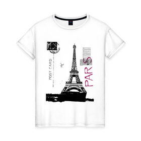 Женская футболка хлопок с принтом Paris в Санкт-Петербурге, 100% хлопок | прямой крой, круглый вырез горловины, длина до линии бедер, слегка спущенное плечо | france | paris | париж | парижанка | франция | французский | эйфелева башня