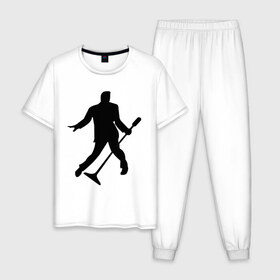 Мужская пижама хлопок с принтом Elvis Presley в Санкт-Петербурге, 100% хлопок | брюки и футболка прямого кроя, без карманов, на брюках мягкая резинка на поясе и по низу штанин
 | Тематика изображения на принте: 