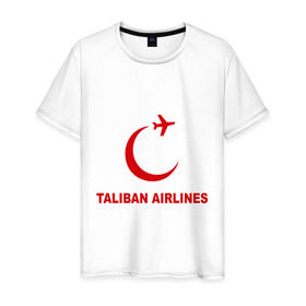 Мужская футболка хлопок с принтом Taliban airlines (2) в Санкт-Петербурге, 100% хлопок | прямой крой, круглый вырез горловины, длина до линии бедер, слегка спущенное плечо. | airlines | taliban | авиалинии | полет | рейс | самолет | талибы