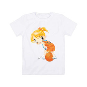 Детская футболка хлопок с принтом Баскетболистка в Санкт-Петербурге, 100% хлопок | круглый вырез горловины, полуприлегающий силуэт, длина до линии бедер | баскетбольный мяч | девочка баскетболистка