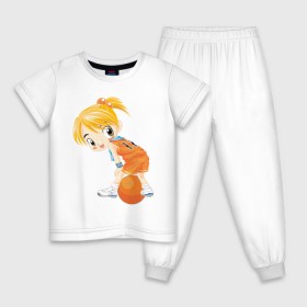 Детская пижама хлопок с принтом Баскетболистка в Санкт-Петербурге, 100% хлопок |  брюки и футболка прямого кроя, без карманов, на брюках мягкая резинка на поясе и по низу штанин
 | Тематика изображения на принте: баскетбольный мяч | девочка баскетболистка