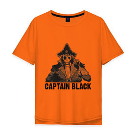 Мужская футболка хлопок Oversize с принтом Captain Black в Санкт-Петербурге, 100% хлопок | свободный крой, круглый ворот, “спинка” длиннее передней части | Тематика изображения на принте: пират | скелет