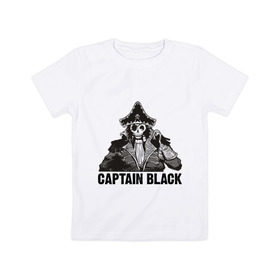 Детская футболка хлопок с принтом Captain Black в Санкт-Петербурге, 100% хлопок | круглый вырез горловины, полуприлегающий силуэт, длина до линии бедер | Тематика изображения на принте: пират | скелет