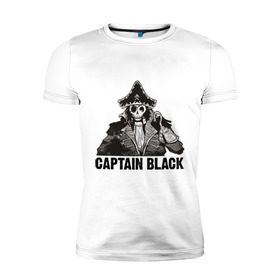 Мужская футболка премиум с принтом Captain Black в Санкт-Петербурге, 92% хлопок, 8% лайкра | приталенный силуэт, круглый вырез ворота, длина до линии бедра, короткий рукав | Тематика изображения на принте: пират | скелет