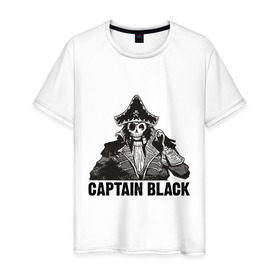 Мужская футболка хлопок с принтом Captain Black в Санкт-Петербурге, 100% хлопок | прямой крой, круглый вырез горловины, длина до линии бедер, слегка спущенное плечо. | Тематика изображения на принте: пират | скелет