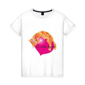 Женская футболка хлопок с принтом Я с тебя дурею! в Санкт-Петербурге, 100% хлопок | прямой крой, круглый вырез горловины, длина до линии бедер, слегка спущенное плечо | дурею | котенок | котик | любовь | сердечко | сердце