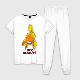 Женская пижама хлопок с принтом Simpsons (2) в Санкт-Петербурге, 100% хлопок | брюки и футболка прямого кроя, без карманов, на брюках мягкая резинка на поясе и по низу штанин | гомер