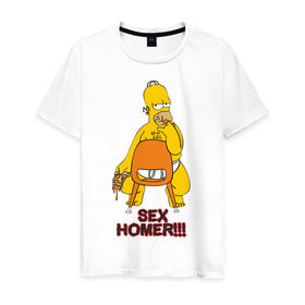 Мужская футболка хлопок с принтом Simpsons (2) в Санкт-Петербурге, 100% хлопок | прямой крой, круглый вырез горловины, длина до линии бедер, слегка спущенное плечо. | Тематика изображения на принте: гомер