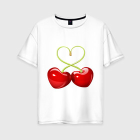 Женская футболка хлопок Oversize с принтом Chery love в Санкт-Петербурге, 100% хлопок | свободный крой, круглый ворот, спущенный рукав, длина до линии бедер
 | cherry | chery | love | вишенки | вишня | любовь