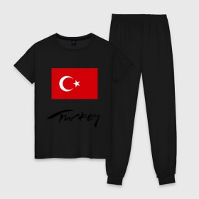 Женская пижама хлопок с принтом Turkey (2) в Санкт-Петербурге, 100% хлопок | брюки и футболка прямого кроя, без карманов, на брюках мягкая резинка на поясе и по низу штанин | turkey | алания | анталья | белек | отдых в турции | отпуск в турции | турецкий флаг | турция | флаг турции