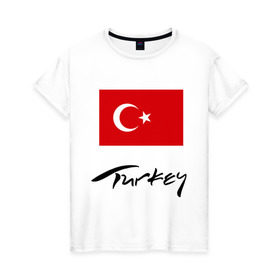 Женская футболка хлопок с принтом Turkey (2) в Санкт-Петербурге, 100% хлопок | прямой крой, круглый вырез горловины, длина до линии бедер, слегка спущенное плечо | turkey | алания | анталья | белек | отдых в турции | отпуск в турции | турецкий флаг | турция | флаг турции