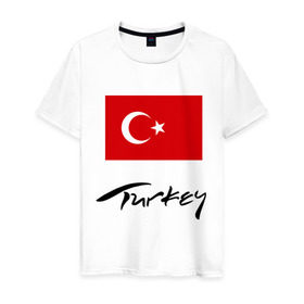 Мужская футболка хлопок с принтом Turkey (2) в Санкт-Петербурге, 100% хлопок | прямой крой, круглый вырез горловины, длина до линии бедер, слегка спущенное плечо. | turkey | алания | анталья | белек | отдых в турции | отпуск в турции | турецкий флаг | турция | флаг турции