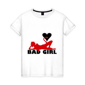 Женская футболка хлопок с принтом Bad girl with heart в Санкт-Петербурге, 100% хлопок | прямой крой, круглый вырез горловины, длина до линии бедер, слегка спущенное плечо | 