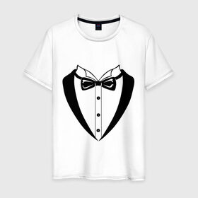 Мужская футболка хлопок с принтом Смокинг с бабочкой в Санкт-Петербурге, 100% хлопок | прямой крой, круглый вырез горловины, длина до линии бедер, слегка спущенное плечо. | костюм | строгая