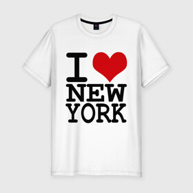 Мужская футболка премиум с принтом I love New York (NY) в Санкт-Петербурге, 92% хлопок, 8% лайкра | приталенный силуэт, круглый вырез ворота, длина до линии бедра, короткий рукав | Тематика изображения на принте: america | i love | new york | америка | люблю | нью йорк | я