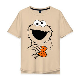Мужская футболка хлопок Oversize с принтом Cookie monsters - с печеньем в Санкт-Петербурге, 100% хлопок | свободный крой, круглый ворот, “спинка” длиннее передней части | cookie monster | куки монстр | сезам | улица сезам