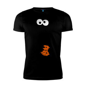 Мужская футболка премиум с принтом Cookie monsters - с печеньем в Санкт-Петербурге, 92% хлопок, 8% лайкра | приталенный силуэт, круглый вырез ворота, длина до линии бедра, короткий рукав | Тематика изображения на принте: cookie monster | куки монстр | сезам | улица сезам