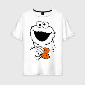 Женская футболка хлопок Oversize с принтом Cookie monsters - с печеньем в Санкт-Петербурге, 100% хлопок | свободный крой, круглый ворот, спущенный рукав, длина до линии бедер
 | cookie monster | куки монстр | сезам | улица сезам