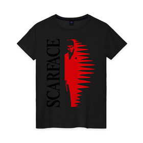 Женская футболка хлопок с принтом Аль Пачино - Scarface (black) в Санкт-Петербурге, 100% хлопок | прямой крой, круглый вырез горловины, длина до линии бедер, слегка спущенное плечо | scarface | аль | лицо со шрамом | пачино