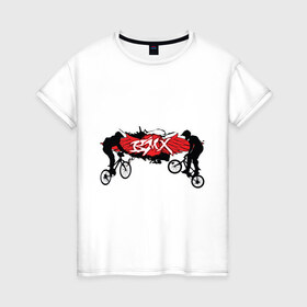 Женская футболка хлопок с принтом BMX (2) в Санкт-Петербурге, 100% хлопок | прямой крой, круглый вырез горловины, длина до линии бедер, слегка спущенное плечо | bmx | бмх | велик | вело | велосипед | велосипедист | велоспорт | райдер | фрирайд | экстремальный спорт | экстрим